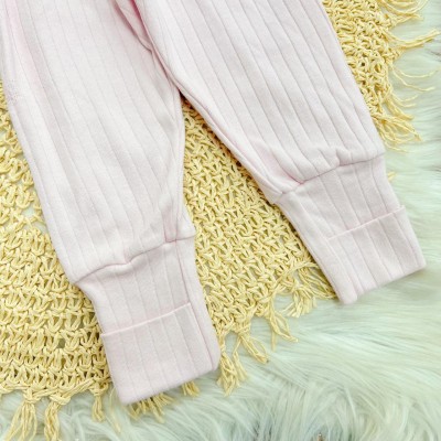 Conj. Body Manga Longa Elefantinho e Calça Canelada - Rosa Bebê